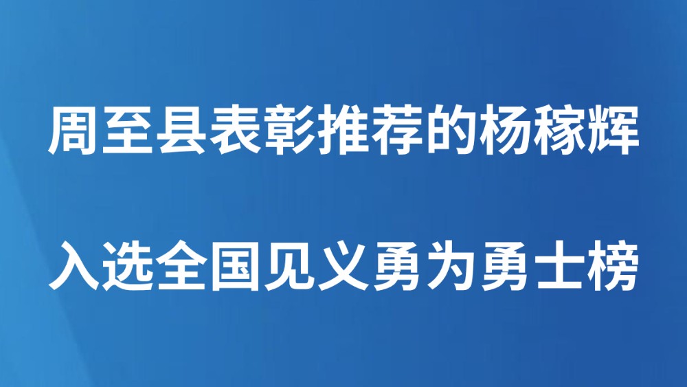 周至县表彰推荐的杨稼辉入选全国见义勇为勇士榜